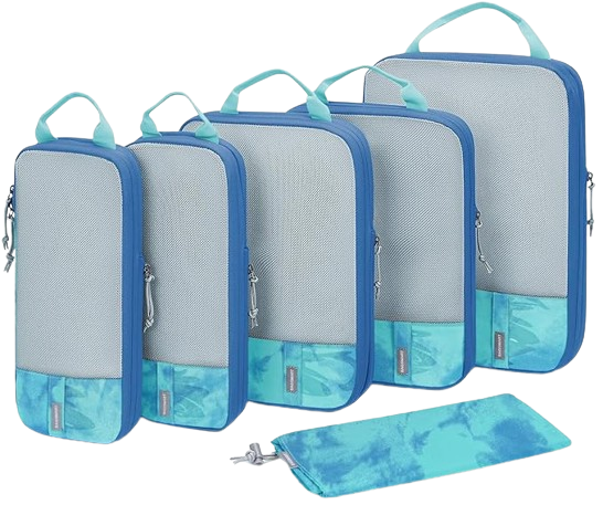 SUITEDNOMAD Compression Packing Cubes Set,Ultralight Zipper Travel  Organizer Bags, Caribbean Blue